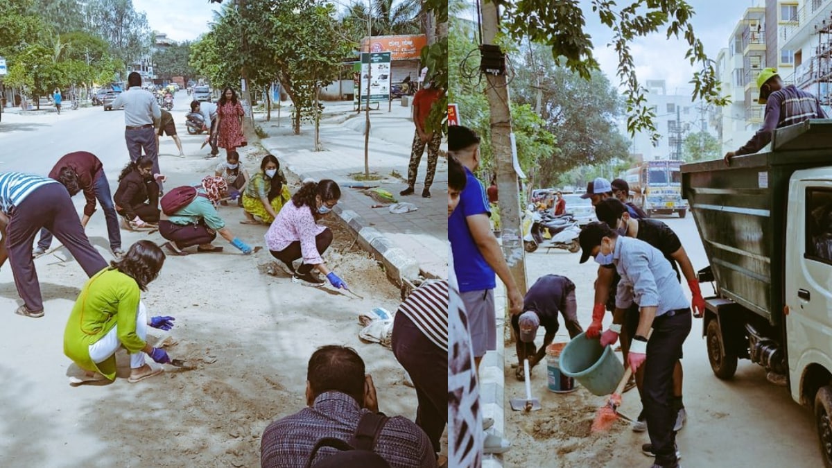 In Pics: Bengaluru IT Workers And Students Fix Roads Neglected By Authorities