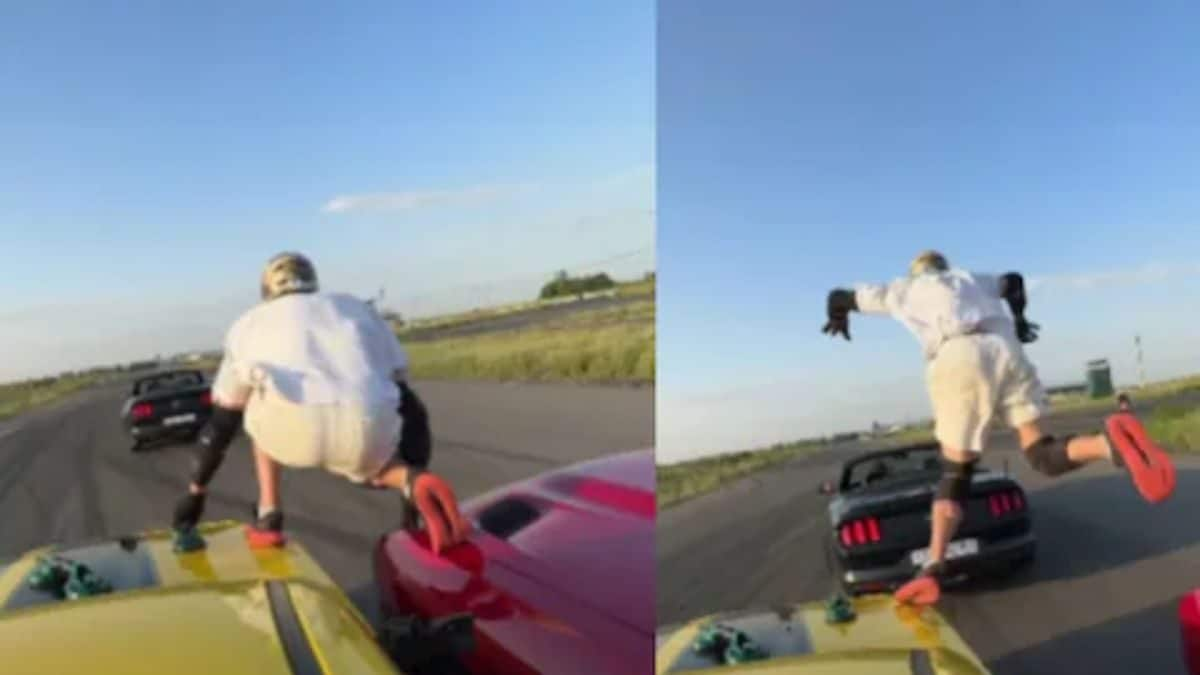 Watch: Man, With Legs On Two Speeding Cars, Jumps And Lands Safely On Third